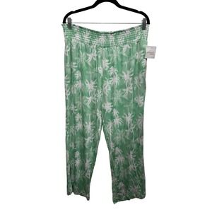 Tranquil & True Womens XL Green Palm Tree Smocked Waist Pajama Lounge Pants NEW